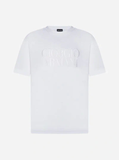 Giorgio Armani Logo Cotton T-shirt In Optic White