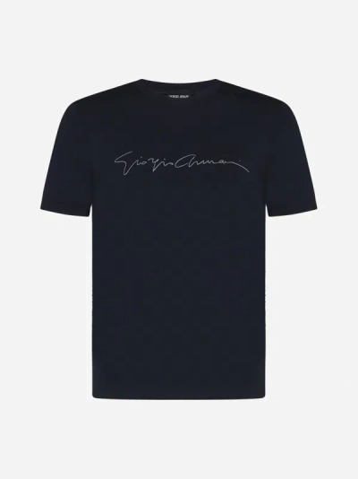 Giorgio Armani Logo Viscose T-shirt In Navy Blue