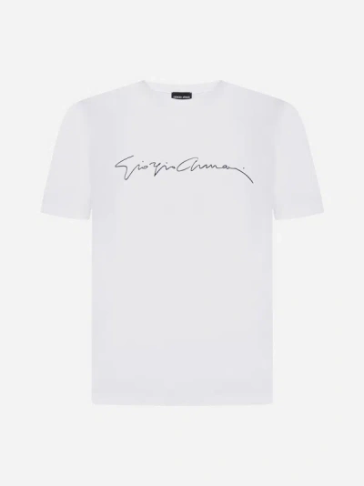 Giorgio Armani Logo Viscose T-shirt In Optic White