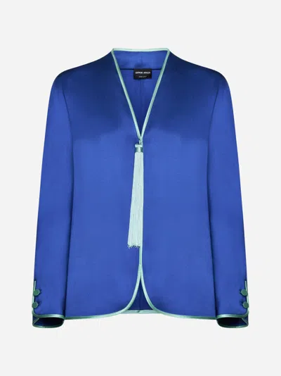 Giorgio Armani Tassel-embellished Blouse In Mazarine Blue