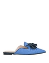 Giulia Neri Woman Mules & Clogs Blue Size 8 Textile Fibers