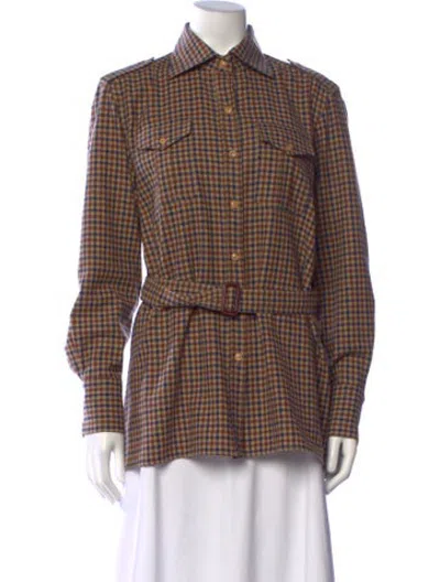 Pre-owned Giuliva Heritage Wool Plaid Print Button-up Top In Brown