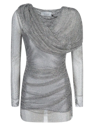 Giuseppe Di Morabito Embellished Draped Mini Dress In Silver