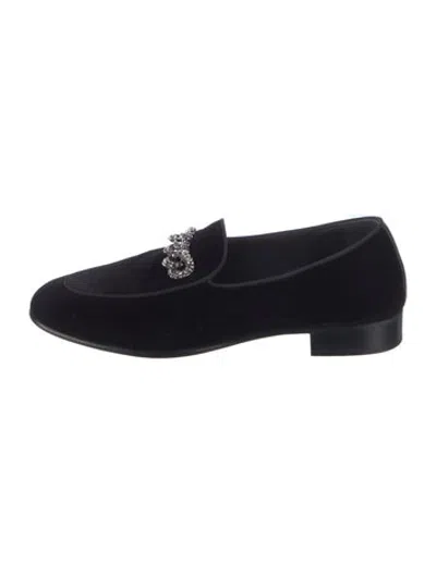 Pre-owned Giuseppe Zanotti Velvet Crystal Embellishments Loafers In Black