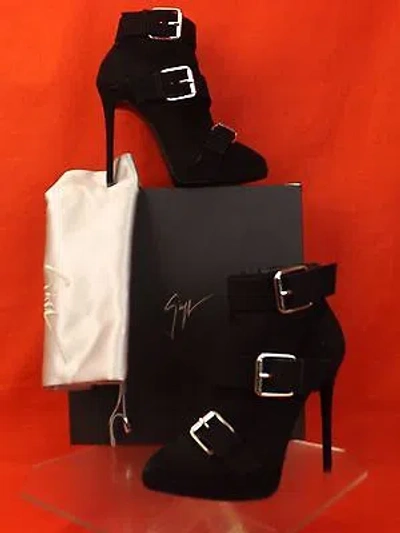 Pre-owned Giuseppe Zanotti Zanotti Black Suede Triple Buckle Emy Platform Heels Ankle Boots 37 $1250