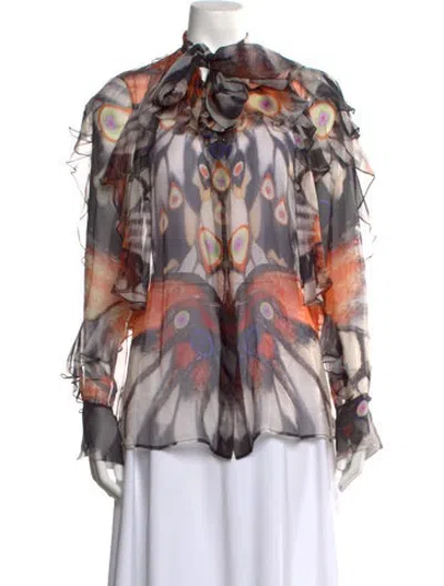 Pre-owned Givenchy 2017 Butterfly Print Blouse In Orange