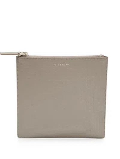 Pre-owned Givenchy 4g Embossed Leather Clutch Bag In Gray
