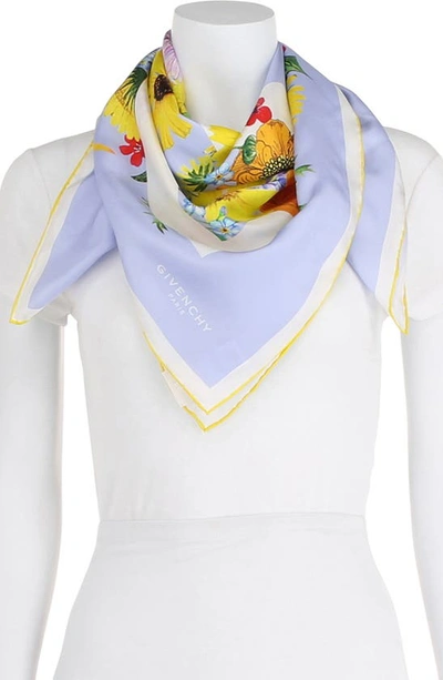 Givenchy 4g Flower Silk Square Scarf In Baby Blue