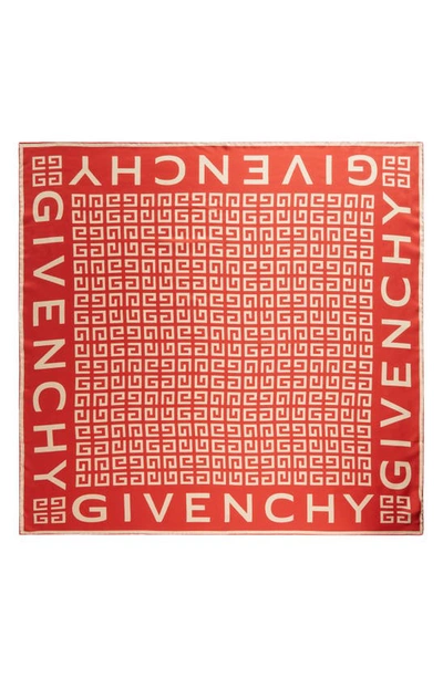 Givenchy 4g Monogram Silk Twill Square Scarf In 30-vermillon/beige Pink