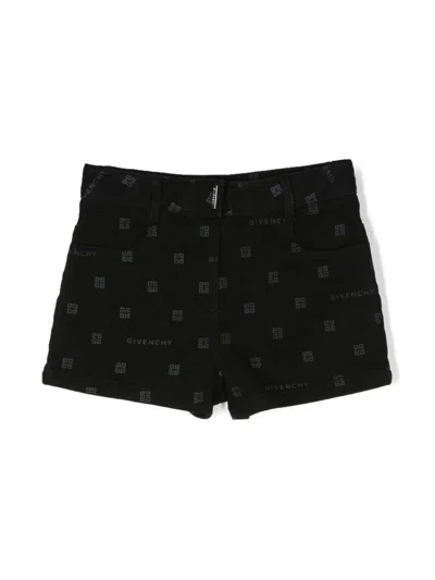 Givenchy Kids' 4g Print Denim Shorts In Black