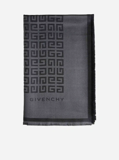 Givenchy 4g Silk And Wool Shawl In Dark Grey,grey