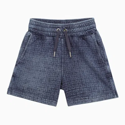 Givenchy Kids' Blue Denim Shorts With 4g Pattern In Light Blue
