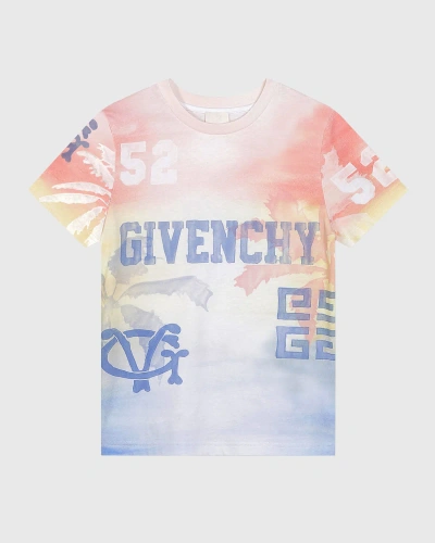 Givenchy Kids' Boy's Multicolor Logo-print Short-sleeve T-shirt In Pink