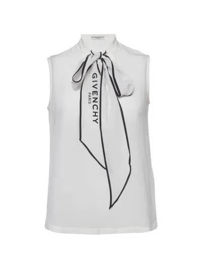 Pre-owned Givenchy Crepe De Chine Tie-neck Sleeveless Blouse In White