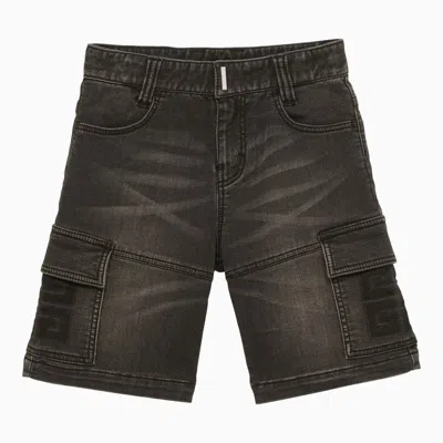 Givenchy Kids' Denim Washed-out Cargo Bermuda Shorts In Blue