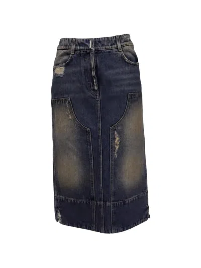 Pre-owned Givenchy Distressed Patchwork Skirt In Blue
