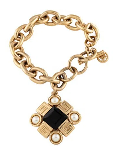 Pre-owned Givenchy Enamel & Faux Pearl Charm Bracelet, 7.25" In Multicolor