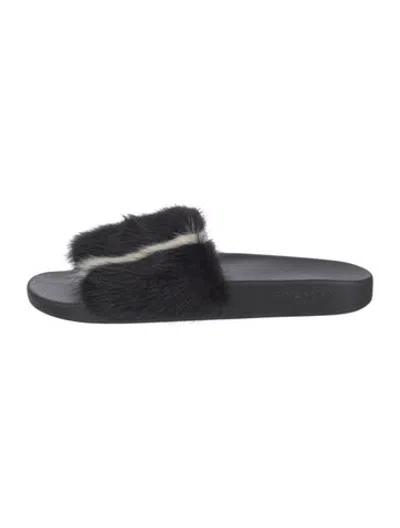 Pre-owned Givenchy Fur Slides In Black