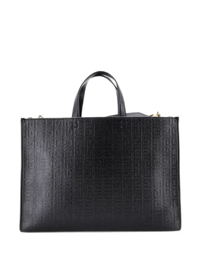 Pre-owned Givenchy G- 4g Embossed Coated Canvas Medium Tote Bag In Black