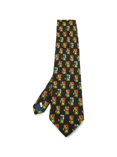 Pre-owned Givenchy Geometric Floral-print Tie In Black