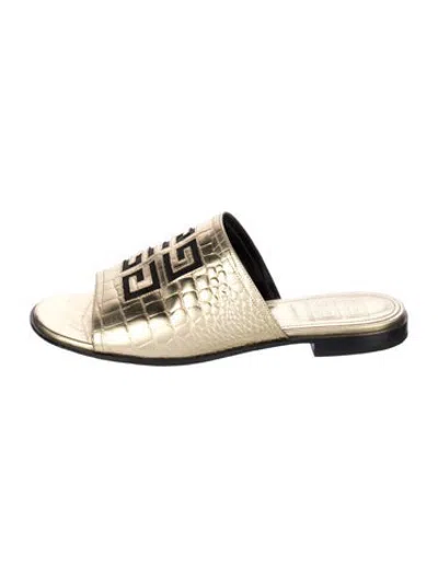 Pre-owned Givenchy Gg Embossed Leather Slides In Gold/metallic