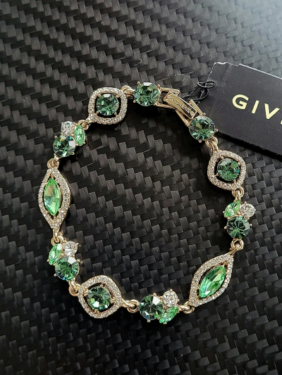 Pre-owned Givenchy Gold Halo Green Cluster Orbital Crystal Bracelet