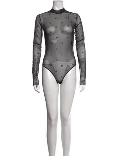 Pre-owned Givenchy Graphic Print Mock Neck Bodysuit In Black