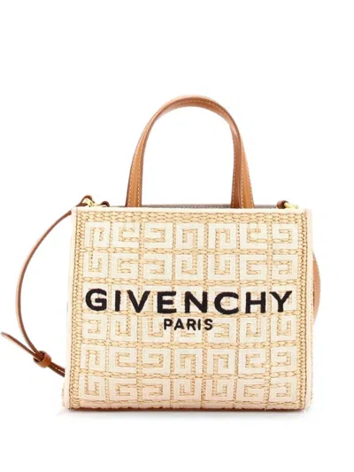 Pre-owned Givenchy G-tote 4g Raffia Mini Satchel In Neutrals