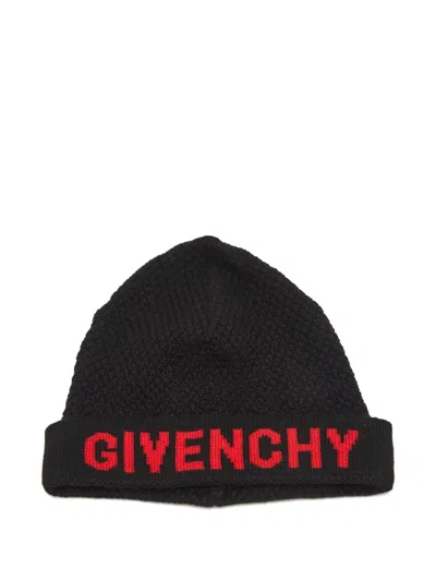 Pre-owned Givenchy Intarsia-logo Beanie Hat In Black