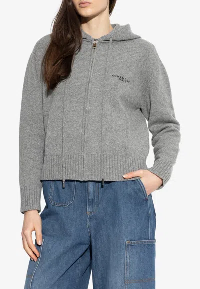 Givenchy Knitted Logo Cardigan With Hood In Gray
