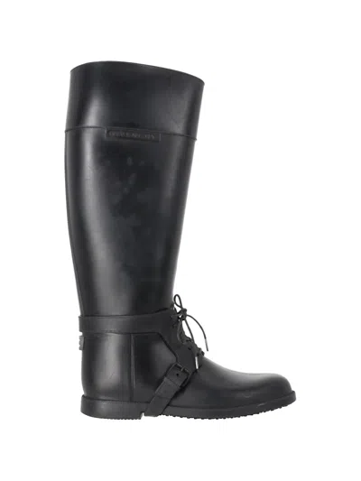 Pre-owned Givenchy Lace-up Detail Rain Boots In Black