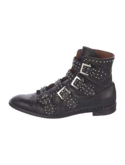 Pre-owned Givenchy Leather Studded Accents Combat Boots In Black