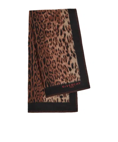 Givenchy Leopard Print Wool Scarf In Multi