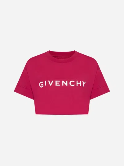 Givenchy Logo Cotton Cropped T-shirt In Raspberry