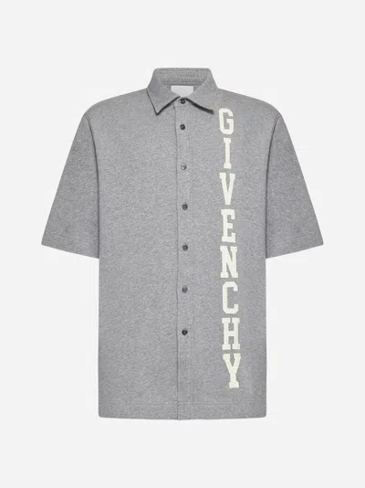 Givenchy Logo Cotton Shirt In Light Grey Melange