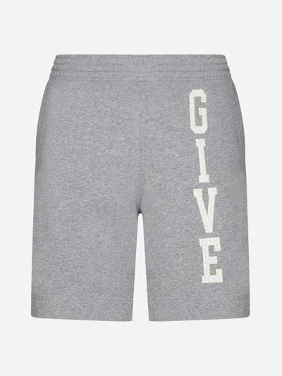 Givenchy Logo Cotton Shorts In Light Grey Melange