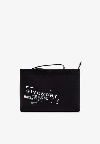 Givenchy Logo Stamp Print Clutch Bag In Black