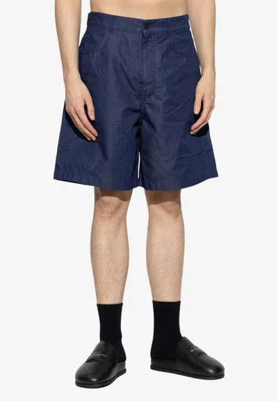 Givenchy Logo Stamp Print Denim Shorts In Navy