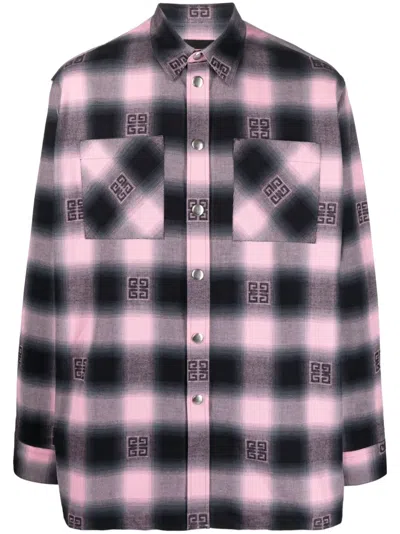Givenchy Logo-print Plaid Flannel Shirt In Pink