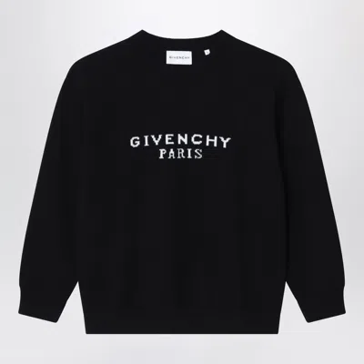 Givenchy Men's Ribbed-trim Cotton Cashmere Intarsia Logo Sweater In Black
