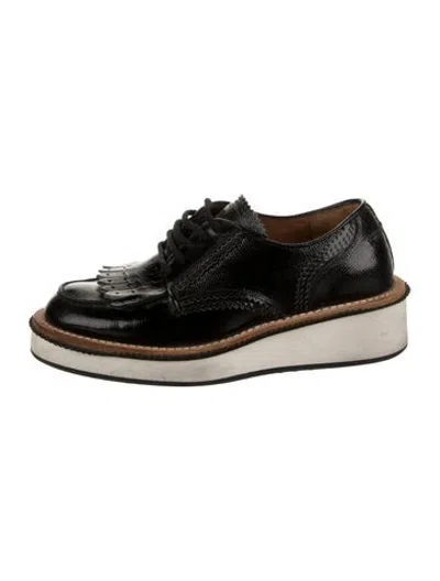 Pre-owned Givenchy Patent Leather Fringe Trim Accent Oxfords In Black