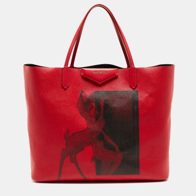 Pre-owned Givenchy Red Leather Large Bambi Antigona Shopper Tote