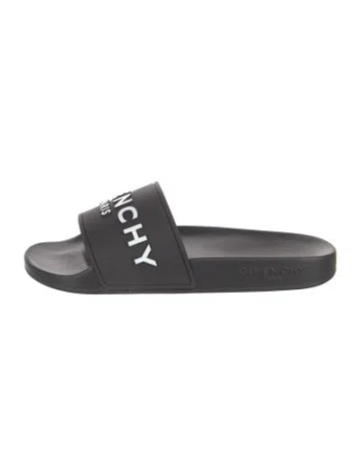 Pre-owned Givenchy Rubber Graphic Print Slides In Black