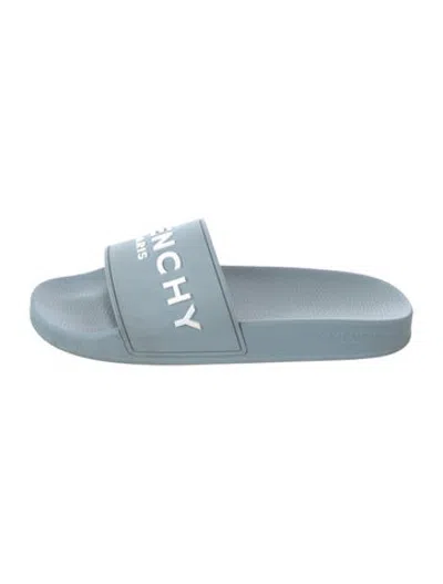 Pre-owned Givenchy Rubber Graphic Print Slides In Blue
