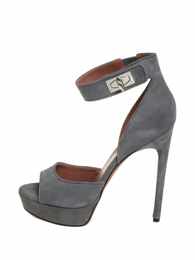 Pre-owned Givenchy Shark Lock Platform Sandals In Grey
