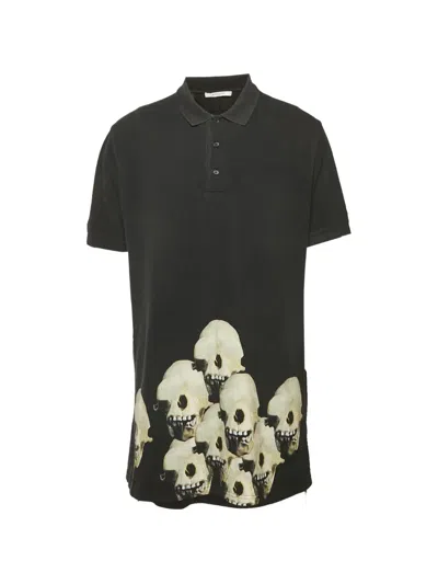 Pre-owned Givenchy Skull-print Polo Shirt In Black