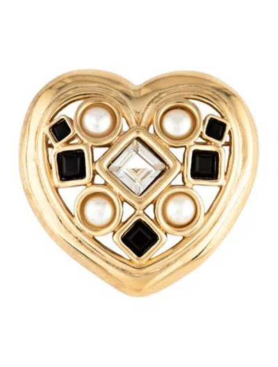 Pre-owned Givenchy Vintage Faux Pearl & Resin Heart Brooch Pin In Multicolor