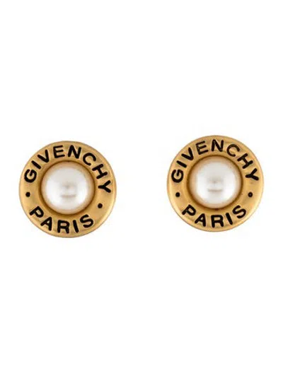Pre-owned Givenchy Vintage Faux Pearl Logo Clip-on Earrings In Multicolor