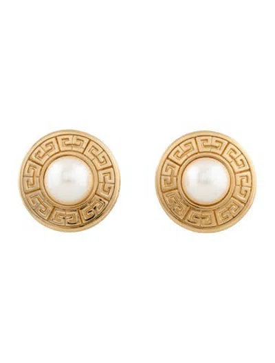 Pre-owned Givenchy Vintage Faux Pearl Logo Round Clip-on Earrings In Multicolor