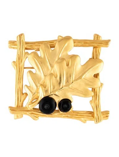 Pre-owned Givenchy Vintage Resin Leaves Brooch Pin In Multicolor